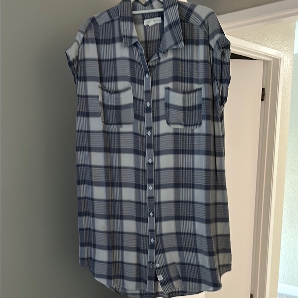 Plaid cotton dress-length shirt/dress